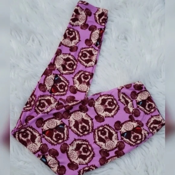 NWOT LuLaRoe Leggings Purple Brown Panda Bear w/ Sunglasses OS One Size (2-10) - Picture 2 of 6